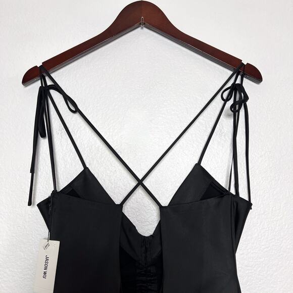 Jason Wu Black Strappy Satin Slip Midi Dress Size XL - Picture 8 of 12